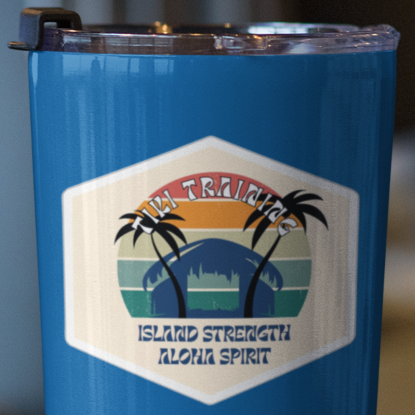 DIE CUT STICKER: TIKI TRAINING-ISLAND STRENGTH ALOHA SPIRIT